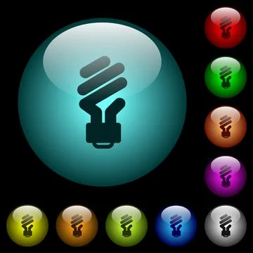 Energy saving fluorescent light bulb icons in color illuminated glass buttons Stock Illustration