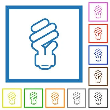 Energy saving fluorescent light bulb outline flat framed icons Stock Illustration