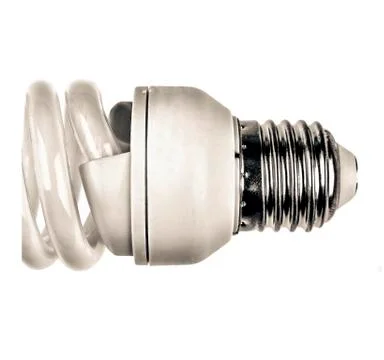 Energy saving fluorescent light bulb on white bakground 스톡 사진