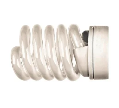 Energy saving fluorescent light bulb on white bakground 写真素材