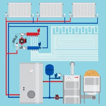 Energy-saving heating system.  Pellet boiler, heating systems with wood. Ma.. Stock Illustration