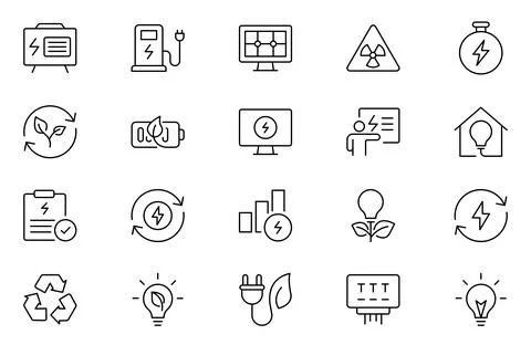 Energy Saving icons set, with conservation, reduce waste, consumption, mana.. Illustrazione stock