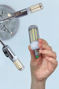 Energy-saving LED corn cob lamp of low energy consumption. Stock Photos