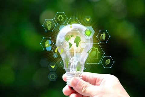 Energy saving light bulb and save world concept Foto stock