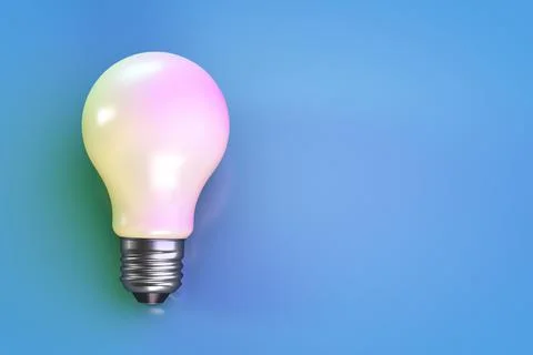Energy saving light bulb on a blue surface. Copy space. Stock Illustration
