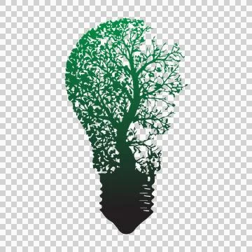 Energy-saving light bulb with green tree leaves growing inside. Stock Illustration