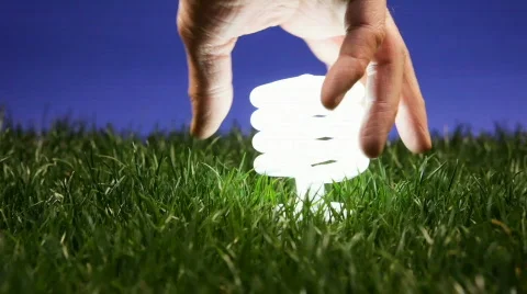 Energy saving light bulb turning on when screwed in green grass  Vídeos de archivo 365763
