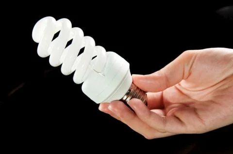 Energy saving lightbulb in hand Foto stock