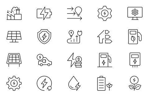 Energy Saving line icon set, with conservation, reduce waste, consumption, .. Stock Illustration