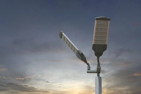 Energy saving of Solar LED light pole on sky background. Stock Photos