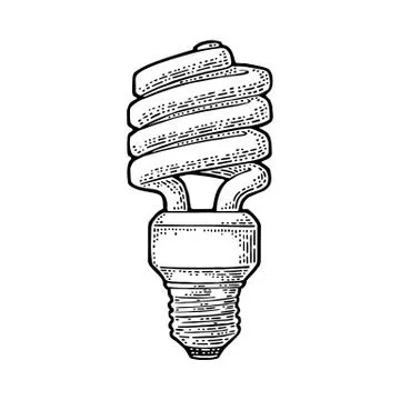 Energy saving spiral lamp. Vector vintage engraving on white background イラスト素材
