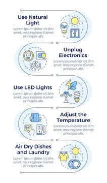 Energy saving tips infographic vertical sequence Stock Illustration