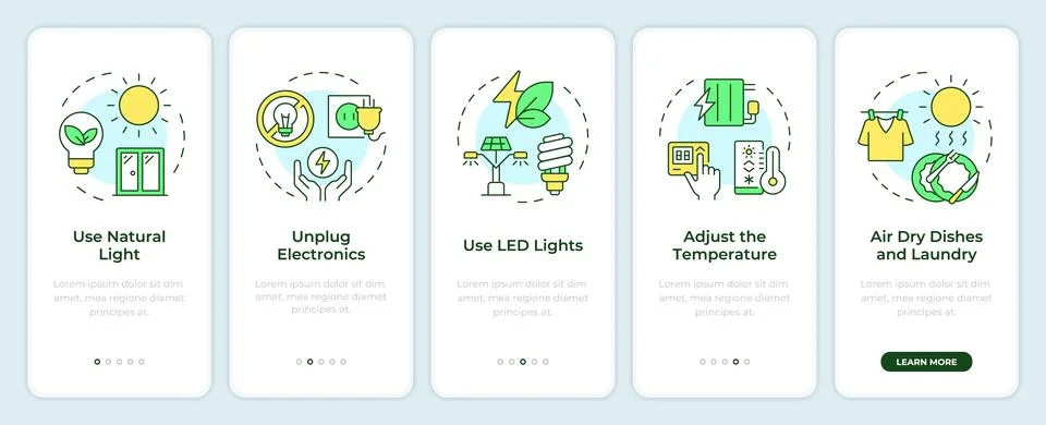 Energy saving tips onboarding mobile app screen Stock Illustration