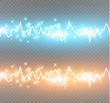 Energy shock effect with many glowing particles. Electric discharge on Stock Illustration