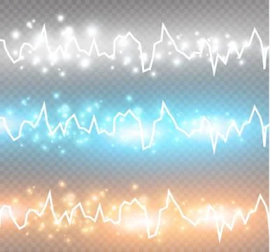 Energy shock effect with many glowing particles. Electric discharge on Stock Illustration