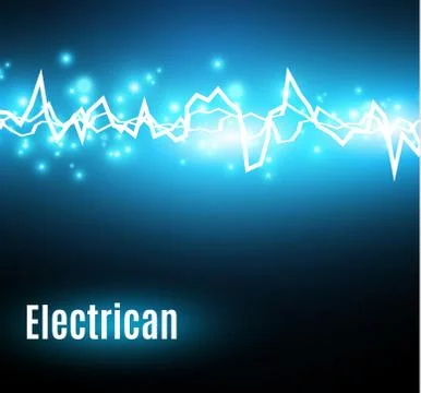 Energy shock effect with many glowing particles. Electric discharge on blue Stock Illustration