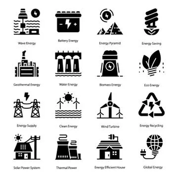 Energy Solid Icons Set Illustrazione stock