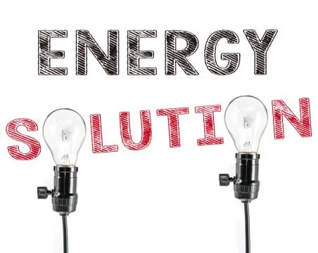 Energy solution phrase and light bulb, Energy saving Photos