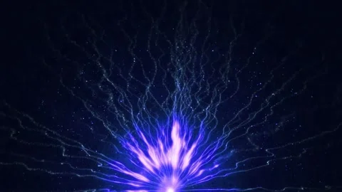 Energy source explosion spreads wavy light trails into dark space Stock Footage 327511241