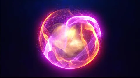 Energy sphere with glowing bright particles, atom with electrons and elektr.. Stock Illustration