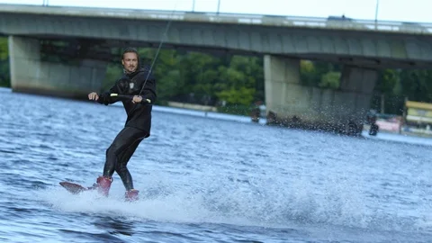Energy sportsman in black swimsuit Stock Video Pond5