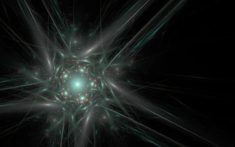 Energy star with luminous rays and light in the center on a black background Stock Illustration