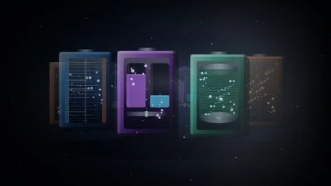 Energy Storage Closeup Loop - Glowing Battery Particle Charge Backdrop 動画素材 341870896