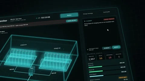 Energy Storage Dashboard BESS Alarm Log Battery Monitoring UI Smart Grid Stock Footage 346347290