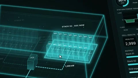 Energy Storage Dashboard BESS Stack Balance Monitor Live Grid Discharge Status Stock Footage 346344560