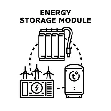 Energy storage module powering grid with alternative sources Stock Illustration