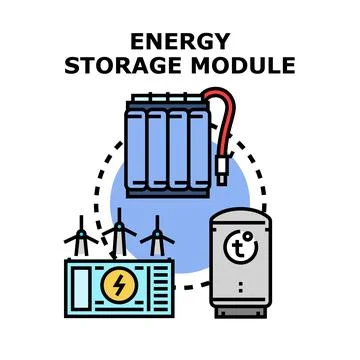 Energy storage module powering grid with alternative sources Stock Illustration