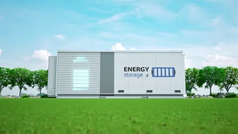 Energy storage system or battery container unit with graphic display Stock Footage 321271490