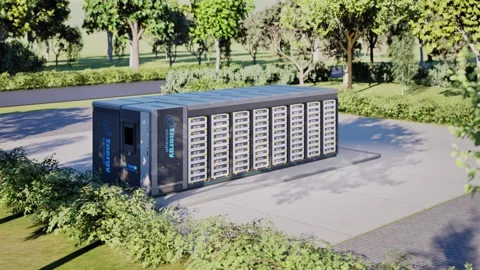 Energy storage system or battery container unit see through Stock Footage 330858663