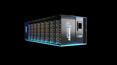 Energy storage system or battery container unit see through on black backgrou Stock Footage 332826226