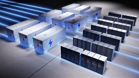 Energy storage system or battery container unit for data center Stock Footage 345209120