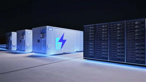 Energy storage system or battery container unit for data center Stock Footage 345209122