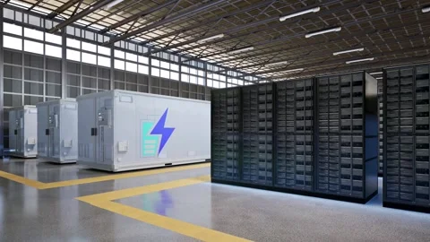 Energy storage system or battery container unit for data center Stock Footage 345209136