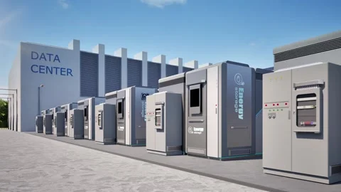 Energy storage systems or battery container units for data center Stock Footage 323176442