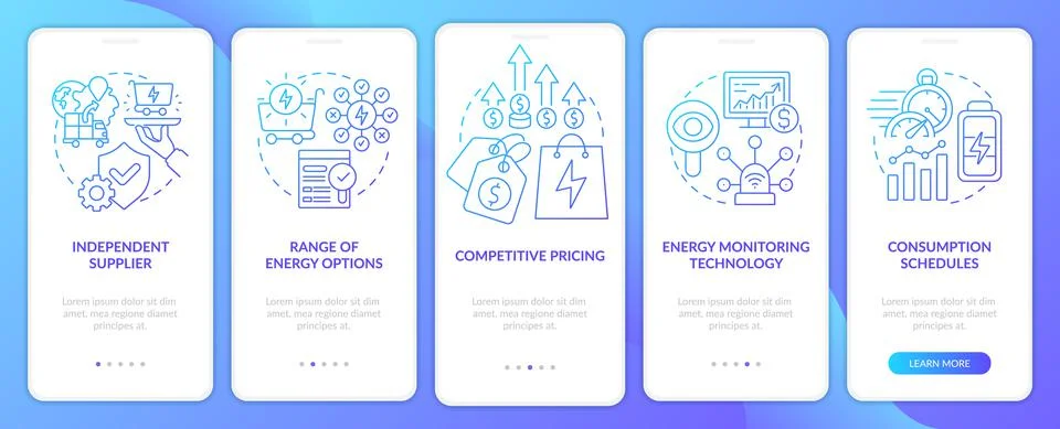 Energy strategy key elements blue gradient onboarding mobile app screen Stock Illustration