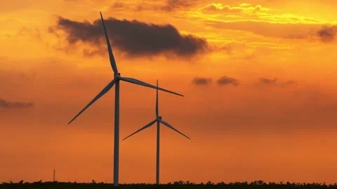 Energy sunset wind windmill power industrial field ecology nature electricity Stock Footage 203171476