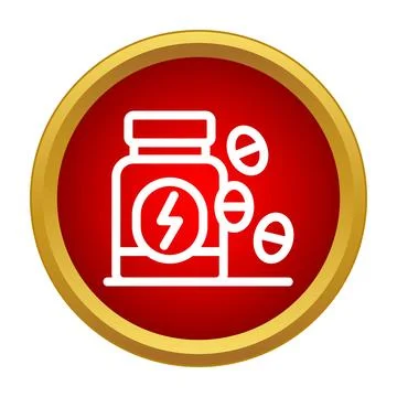 Energy supplement bottle with lightning bolt and pills Stock Illustration