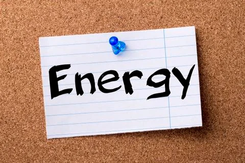 Energy - teared note paper pinned on bulletin board Stock Photos