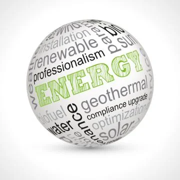 Energy theme sphere with keywords Stock Illustration