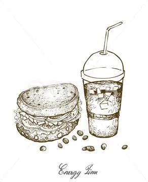 Energy Time, Illustration Hand Drawn Sketch of Delicious Homemade Freshly Hea Stock Illustration