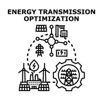 Energy transmission optimization process connecting various power sources Stock Illustration