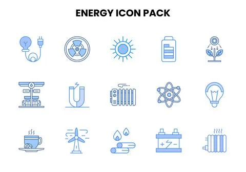 Energy Two Colour Vector Icons Pack Stock Illustration