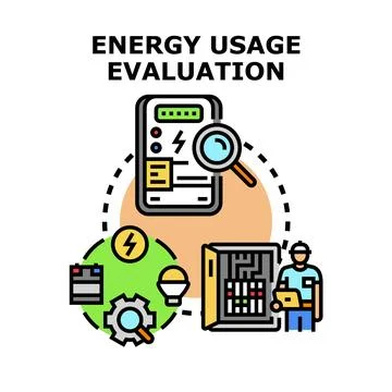 Energy usage evaluation and consumption optimization process Stock Illustration