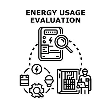 Energy usage evaluation and consumption optimization process Stock Illustration