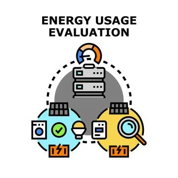 Energy usage evaluation and optimization process illustration Illustrazione stock