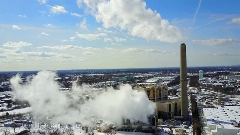 Energy & Waste Facility Descending Crane Shot Stock Footage